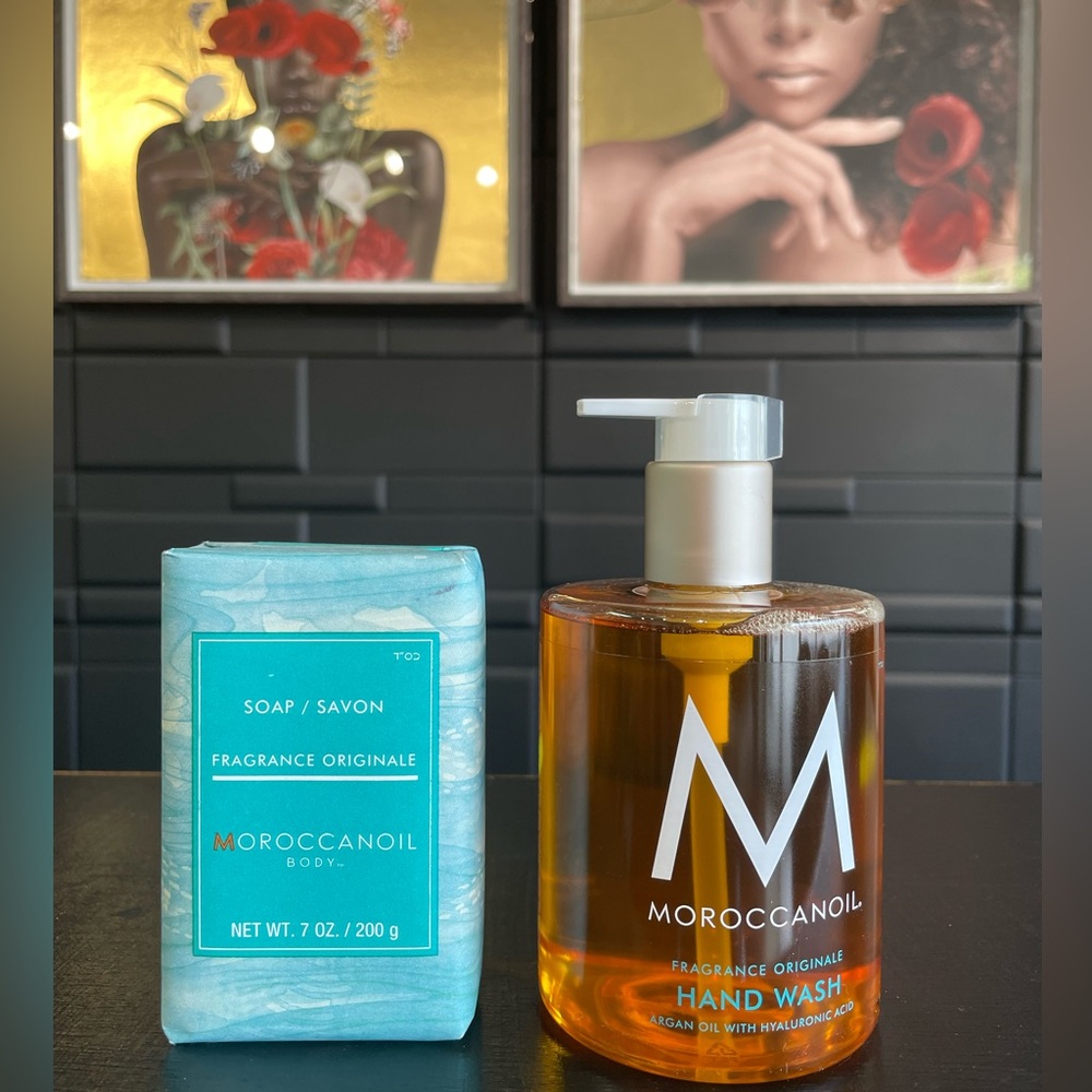 Brand new! Moroccanoil bar soap and hand soap. Full size